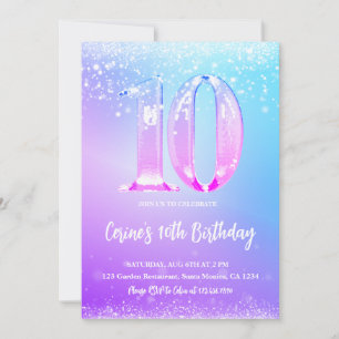 Invitation Glace numéro blanc paillettes Fille 10e Anniversai