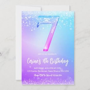 Invitation Glace numéro blanc paillettes Fille 7e Anniversair
