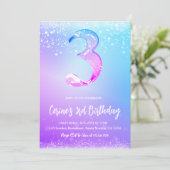 Invitation Glace numéro Feuille Fille 3e Anniversaire (Debout devant)