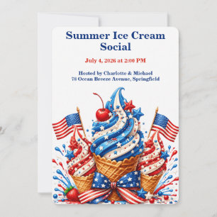 Invitation Glace Patriotique - Rouge Blanc et Bleu