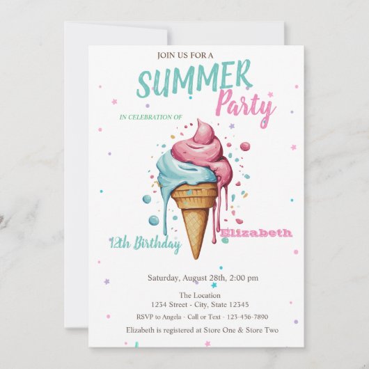Invitation Glace qui coule Anniversaire d'été  (Devant)