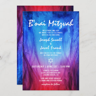 Invitation Glace rouge bleue  Étoile de David B'nai Mitzvah