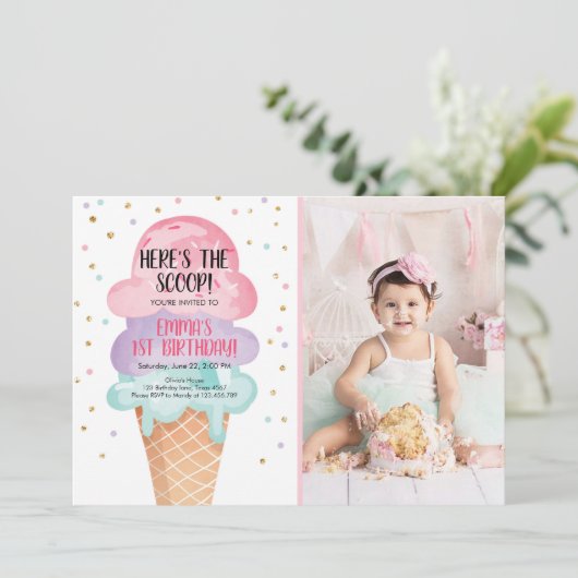 Invitation Glace Social Voici la Scoop Confetti Rose (Debout devant)