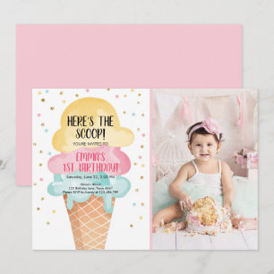 Invitation Glace Social Voici la Scoop Confettis Roses