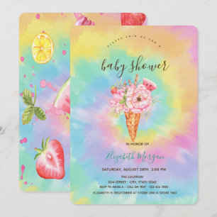 Invitation  Glace,Tie-Dye Coloré aux Fruits Baby Shower  