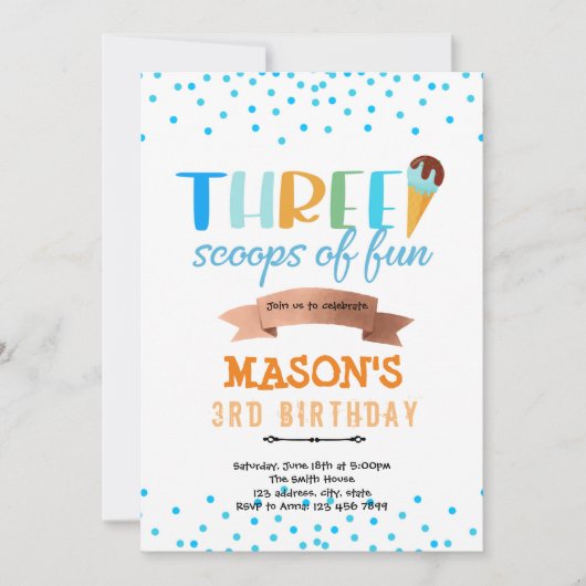 Invitation Glace trois boules fête (Devant)