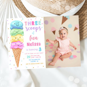 Invitation Glace Trois Scoops de Fun Birthday Photo
