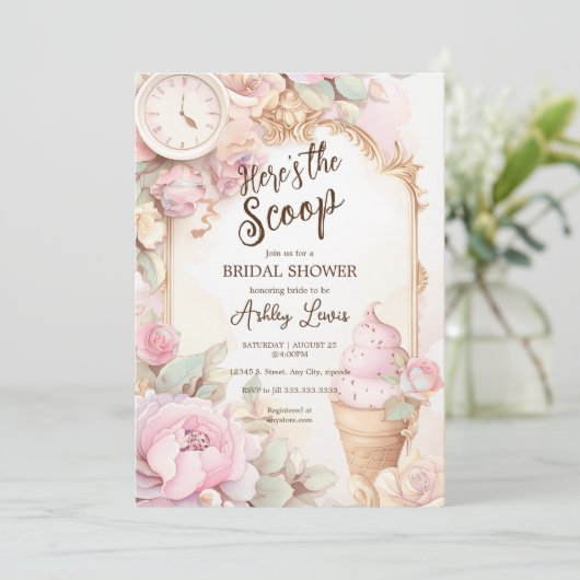 Invitation Glace vintage blush glace mariage (Debout devant)