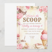 Invitation Glace vintage pour fête glace rose (Devant / Derrière)