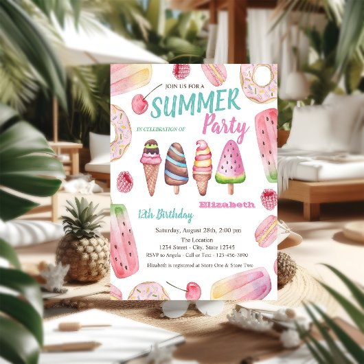Invitation Glaces à l'aquarelle, gâteaux d'anniversaire