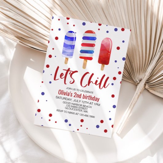 Invitation Glaces à sucer Let's Chill Rouge Blanc Bleu Annive