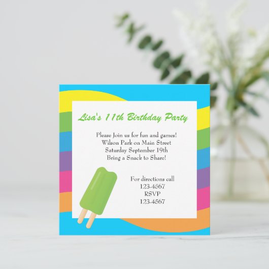 Invitation Glaces, arcs-en-ciel et coeurs (Debout devant)