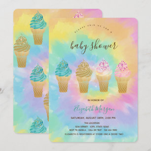 Invitation Glaces Colorées Tie-Dye Fête de Naissance de Bébé