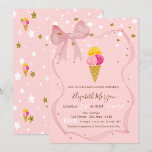 Invitation Glaces Étoiles Ruban Rose Baby Shower