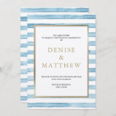 Invitation Glacier Lake Watercolor Stripe & Gold Letters (Devant / Derrière)