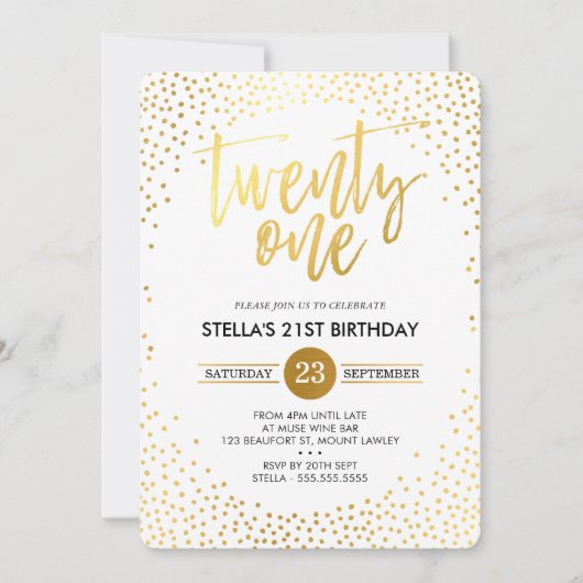 Invitation GLAM 21E ANNIVERSAIRE FÊTE mini en or confetti noi (Devant)