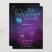 Invitation Glam 21e anniversaire Script décoratif Purple Part (Devant / Derrière)