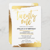 Invitation GLAM 21E FÊTE D'ANNIVERSAIRE or doré moderne (Devant / Derrière)