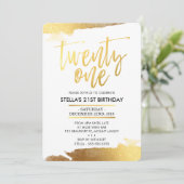 Invitation GLAM 21E FÊTE D'ANNIVERSAIRE or doré moderne (Debout devant)