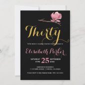 Invitation Glam 30e anniversaire or noir poka dot floral (Devant)