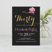 Invitation Glam 30e anniversaire or noir poka dot floral (Debout devant)