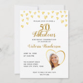 Invitation Glam 50 et Fabulous White and Gold Photo Anniversa (Devant)