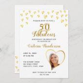 Invitation Glam 50 et Fabulous White and Gold Photo Anniversa (Devant / Derrière)