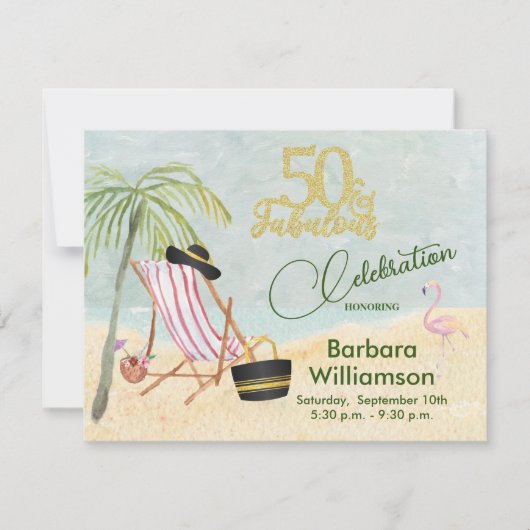 Invitation Glam 50 & Fabulous Beach Scene Party (Devant)