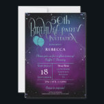 Invitation Glam 50e anniversaire Script décoratif Purple Part<br><div class="desc">Vos invités sauront qu'ils sont là pour une soirée spéciale pour fêter votre 50e anniversaire avec vous avec ce design magique avec la typographie décorative turquoise en faux parties scintillant pour l'en-tête principal, sur un fond mystique violet et un peu pétillant autour des bords! Le reste du texte peut être...</div>