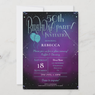 Invitation Glam 50th Birthday Decorative Script Purple Party
