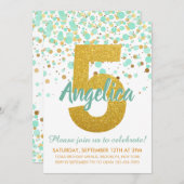 Invitation Glam 5e Anniversaire Monnaie verte Parties scintil (Devant / Derrière)