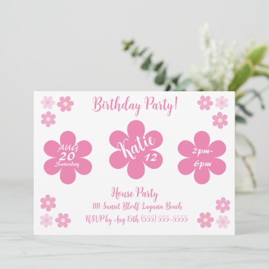 Invitation Glam à fleurs roses (Debout devant)