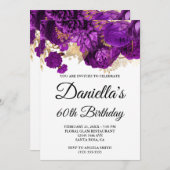 Invitation Glam à huile d'or de fleurs violettes 60e annivers (Devant / Derrière)