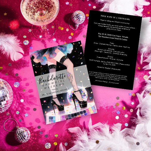 Invitation Glam and Funny Showgirl Dancing Disco Bachelorette
