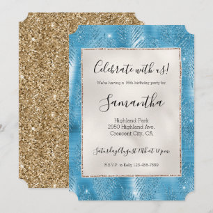 Invitation Glam Aquarelle Pailleté Feuilles Tropicales