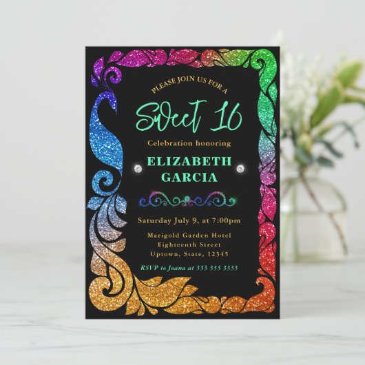 Invitation Glam arc-en-ciel Gradient Parties scintillant Peac (Debout devant)