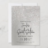 Invitation Glam Argent Faux Parties scintillant Étincelle Swe (Devant)