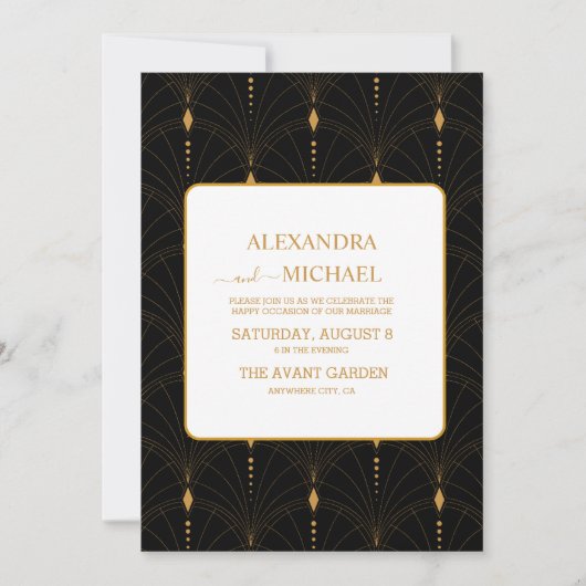 Invitation Glam Art Déco Black Gatsby 1920 Style Mariage (Devant)