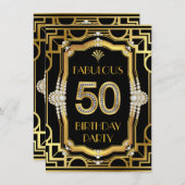 Invitation Glam Art Déco Fabuleux 50 Anniversaire (Devant / Derrière)