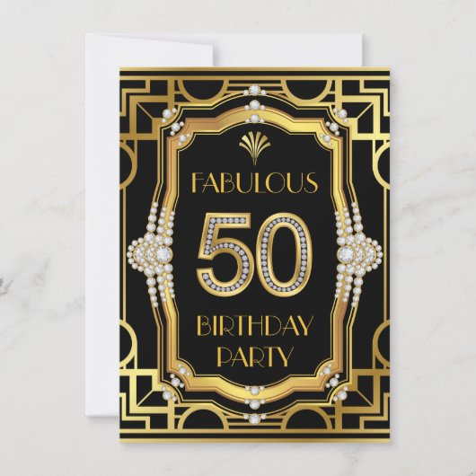 Invitation Glam Art Déco Fabuleux 50 Anniversaire (Devant)