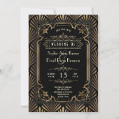 Invitation Glam Art Déco Gold Black Gatsby 20s Style Mariage (Devant)