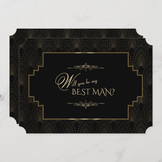 Invitation Glam Art Deco Great Gatsby Soyez mon meilleur homm (Devant / Derrière)
