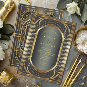 Invitation Glam Art Deco Mariage Noir/Or ID1033