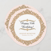 Invitation Glam aux bijoux en or pour 50 ans de rose roux (Devant / Derrière)