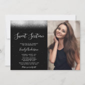 Invitation Glam Black and White Sweet 16 Photo (Devant)