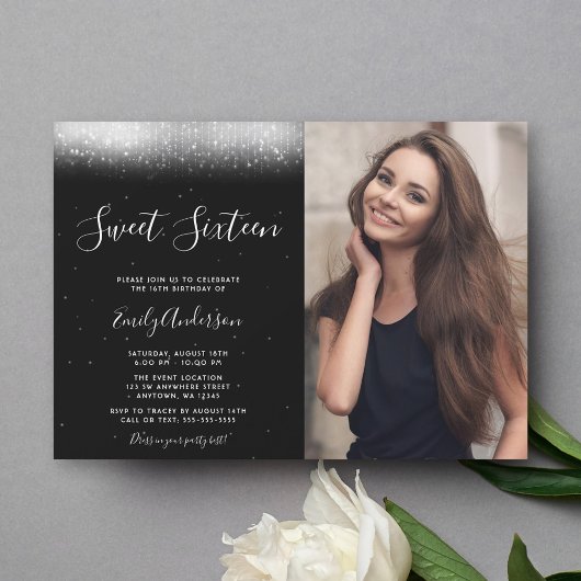 Invitation Glam Black and White Sweet 16 Photo