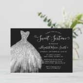 Invitation Glam Black Argent Parties scintillant robe sucré 1 (Debout devant)