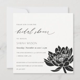 Invitation Glam Black et White Lotus Floral Baignade de Marié
