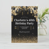 Invitation Glam Black Gold Balloon Parties scintillant N'impo (Debout devant)