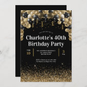 Invitation Glam Black Gold Balloon Parties scintillant N'impo (Devant / Derrière)